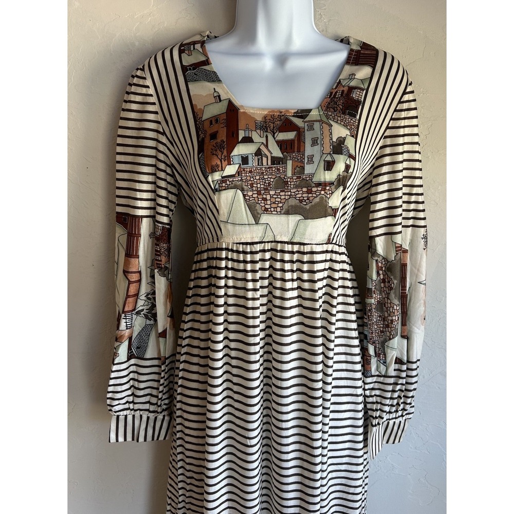 Vintage 60s 70s LA Nylon Maxi Dress 12 Prairie Folk Novelty Cottagecore Bohemian - Picture 2 of 13